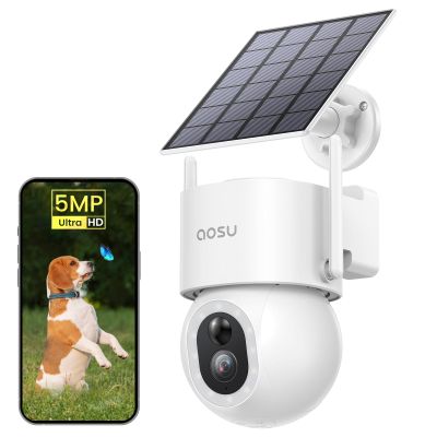 aosu Security Cameras Wireless Outdoor - 3K/5MP Solar Powered 400-Lumen Floodlight Camera, 360 Pan/Tilt Surveillance, Night Vision, 2.4GHz WiFi Camera, Auto Tracking, AI Human/Vehicle/Pet Detection