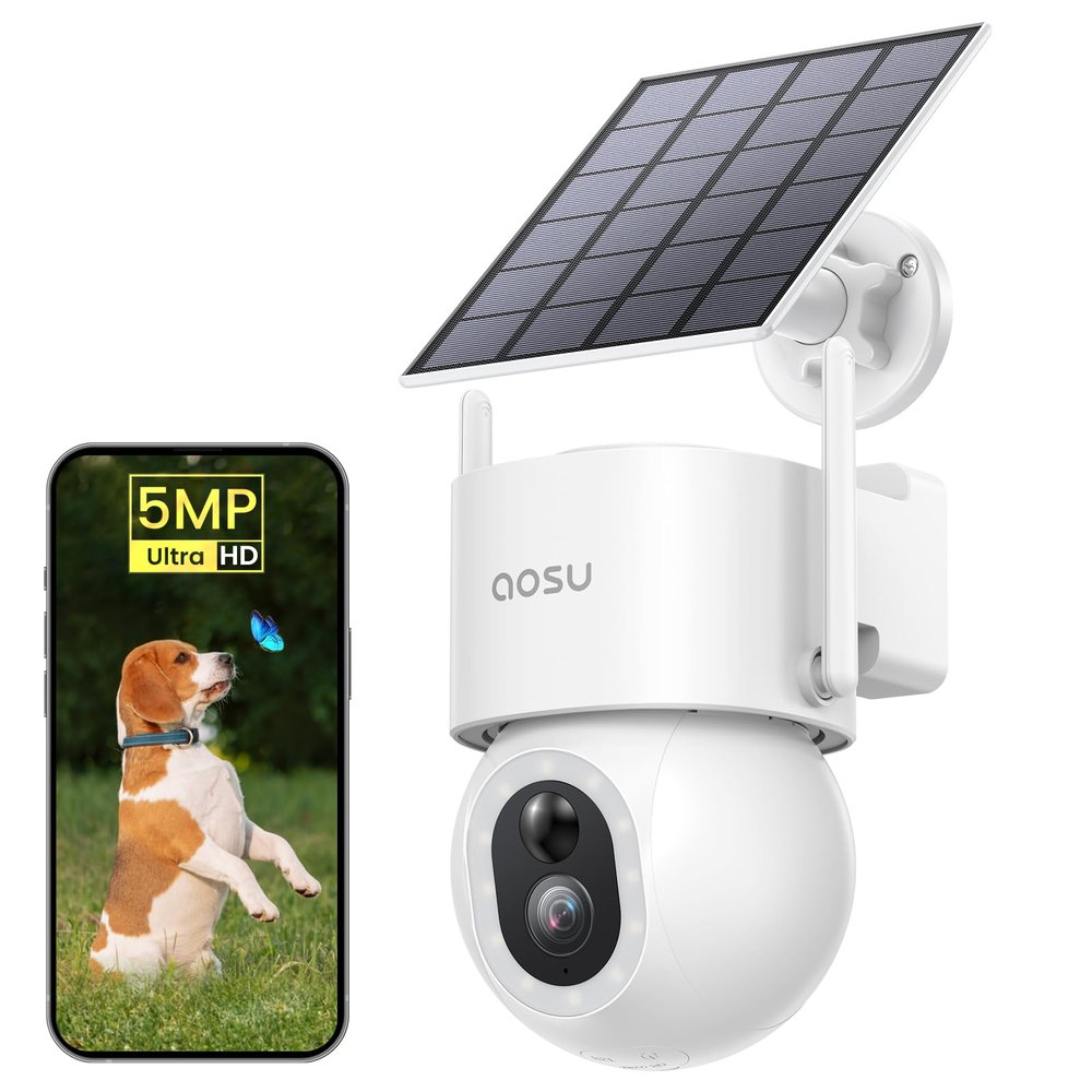 aosu Security Cameras Wireless Outdoor - 3K/5MP Solar Powered 400-Lumen Floodlight Camera, 360 Pan/Tilt Surveillance, Night Vision, 2.4GHz WiFi Camera, Auto Tracking, AI Human/Vehicle/Pet Detection