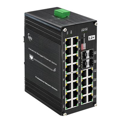 Industrial L2+ Managed 24 Port PoE Ethernet Switch with 4 SFP Slot, Gigabit Networking Switch with IPv4/IPv6 Management and DIP Switch, Supporting Din-Rail