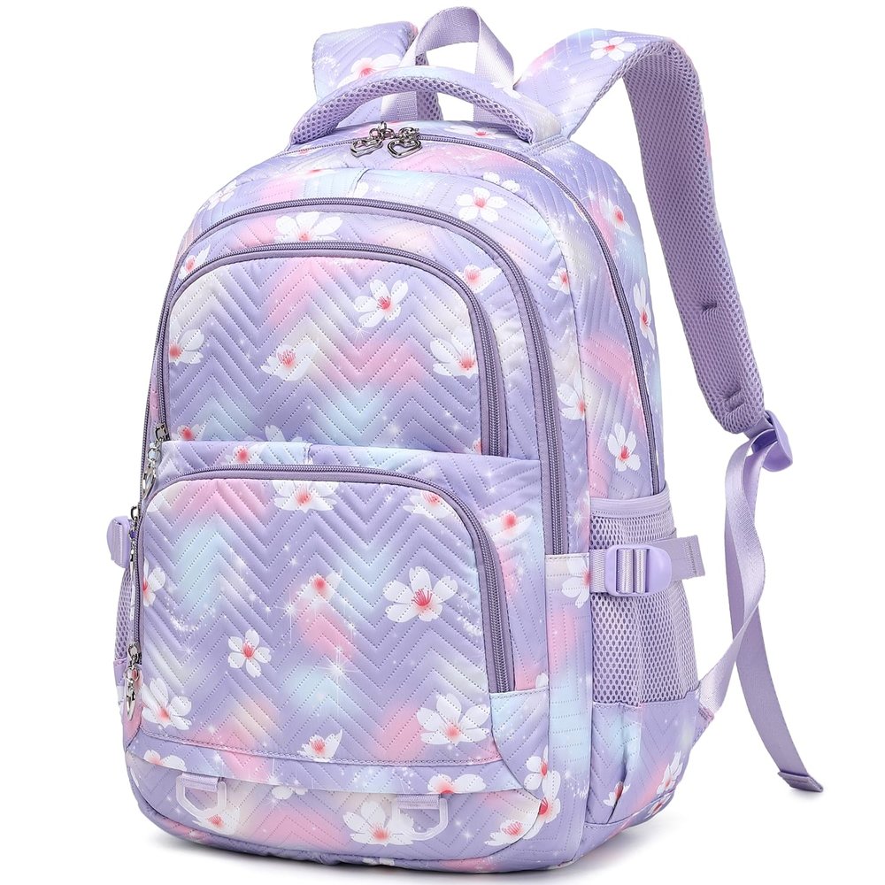 Leaper Stylish Floral Travel Backpack for Women Laptop Backpack Water-Resistant Bookbags College Bags Fits 15.6 Inch Laptop Purple