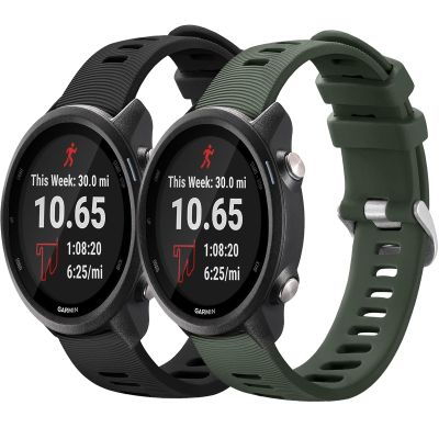 2 Pack Waterproof Bands Compatible with Garmin Forerunner 245/55 Watch Band, 20mm Replacement Strap for Forerunner 245 Music Watch Bands (black/green)