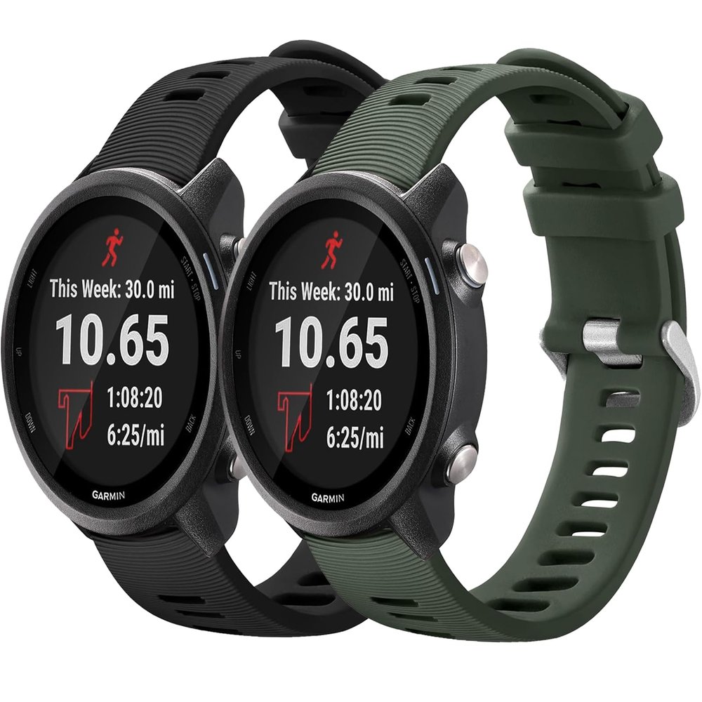 2 Pack Waterproof Bands Compatible with Garmin Forerunner 245/55 Watch Band, 20mm Replacement Strap for Forerunner 245 Music Watch Bands (black/green)