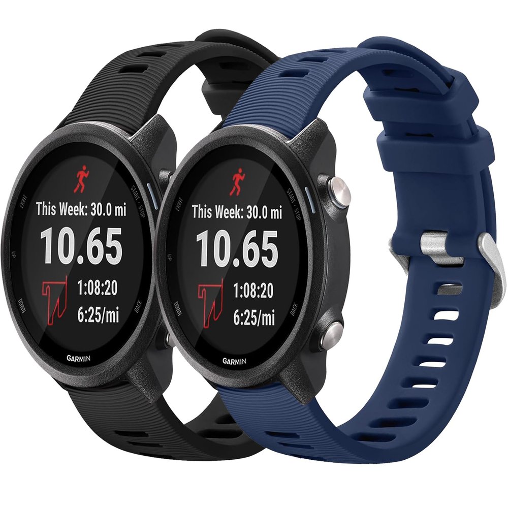 2 Pack Waterproof Bands Compatible with Garmin Forerunner 245/55 Watch Band, 20mm Replacement Strap for Forerunner 245 Music Watch Bands (balck/navy)