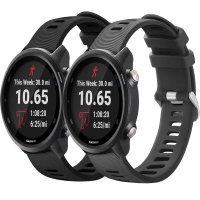 2 Pack Waterproof Bands Compatible with Garmin Forerunner 245/55 Watch Band, 20mm Replacement Strap for Forerunner 245 Music Watch Bands (black/grey)