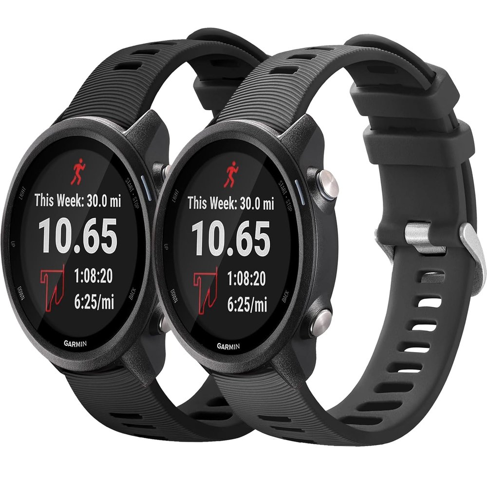 2 Pack Waterproof Bands Compatible with Garmin Forerunner 245/55 Watch Band, 20mm Replacement Strap for Forerunner 245 Music Watch Bands (black/grey)