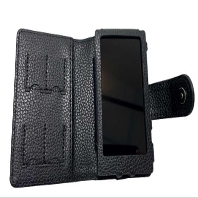 TUFF LUV Premium Faux Leather Case [Compatible With Sony Walkman] NW-A300 Series [A307, A306, A303]  Elegant Black Protective Cover with Magnetic Clasp & 4 Micro SD Card Slots