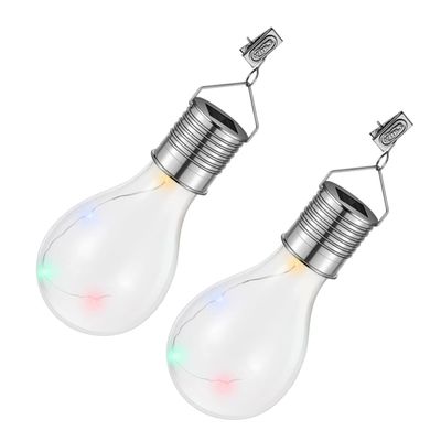 GANAZONO 2pcs Solar Powered Led Bulb Copper Wire Colorful Outdoor Hanging Light for Garden Patio and Energy-Saving Decorative Lighting Clip for Easy Installation Random Style