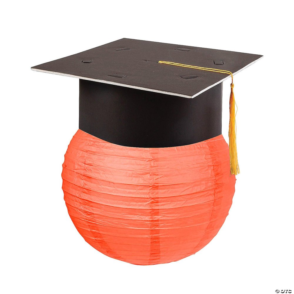 Hanging Paper Lantern with Graduation Cap Decorating Kit - 12 Pieces - Great for Graduation Celebration Parties (Orange)