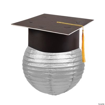 Hanging Paper Lantern with Graduation Cap Decorating Kit - 12 Pieces - Great for Graduation Celebration Parties (Silver)