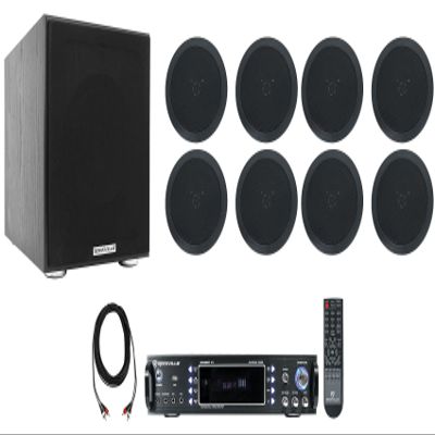 Rockville RPA60BT V2 Home Theater Receiver with 8 HC55-16 Speakers, Sub