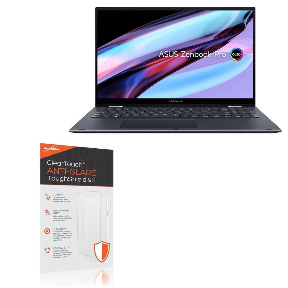 BoxWave Screen Protector Compatible with ASUS ZenBook Pro 15 Flip (Q539) - ClearTouch Anti-Glare ToughShield 9H (2-Pack), Anti-Glare 9H Tough Flexible Film Screen Protector