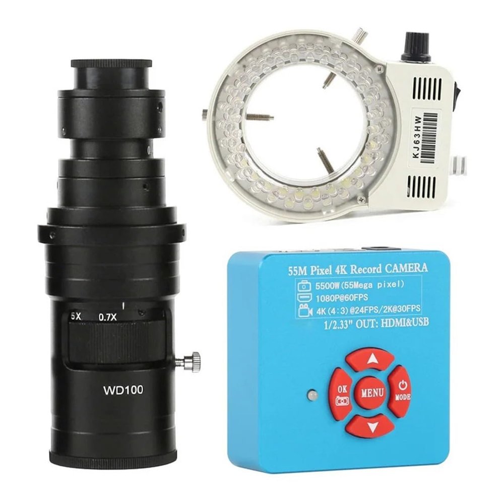JOEBO Microscope Kit 4K 1080P 60FPS 55MP USB Video Lab Microscope Camera C-Mount Lens LED Ring Light Microscope Lens Adapters (Color : 200X Lens LED Light)