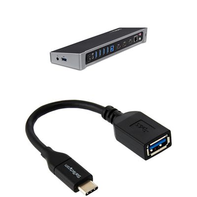 StarTech.com Triple Monitor USB 3.0 and USB-C Docking Station, 2X 4K DisplayPort & HDMI, USB Type A with 6in USB-IF Certified USB-C to USB Adapter - USB 3.0 (5Gbps)