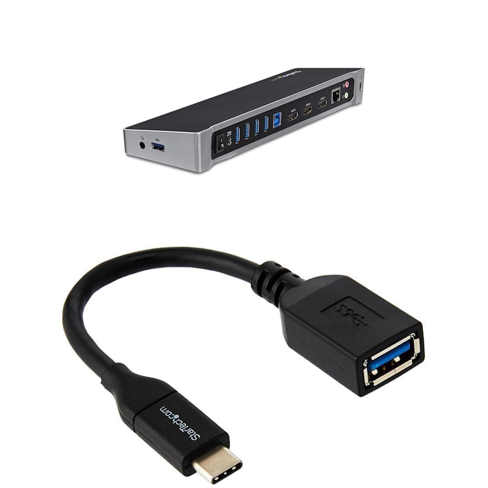 StarTech.com Triple Monitor USB 3.0 and USB-C Docking Station, 2X 4K DisplayPort & HDMI, USB Type A with 6in USB-IF Certified USB-C to USB Adapter - USB 3.0 (5Gbps)