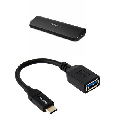 StarTech.com Dual Monitor USB 3.0 and USB-C Laptop Docking Station with HDMI/DVI/VGA, 3X USB-A Hub, GbE, Audio - Windows/macOS/ChromeOS - TAA Compliant & 6in USB-IF USB-C to USB-A Adapter (5Gbps)