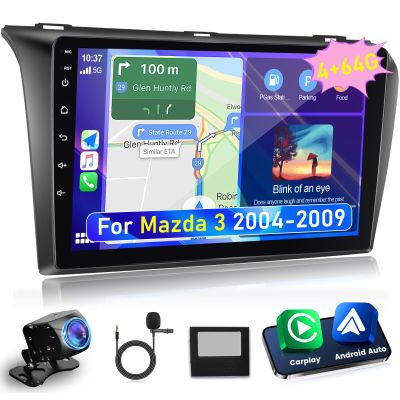 [4+64G] NHOPEEW Car Radio for Mazda 3 2004-2009 with Wireless Carplay and Android Auto - 9 Inch 1280 * 720 IPS Touchscreen Android Car Stereo - DSP 32EQ / GPS/WiFi/SWC/Bluetooth + AHD Backup Camera