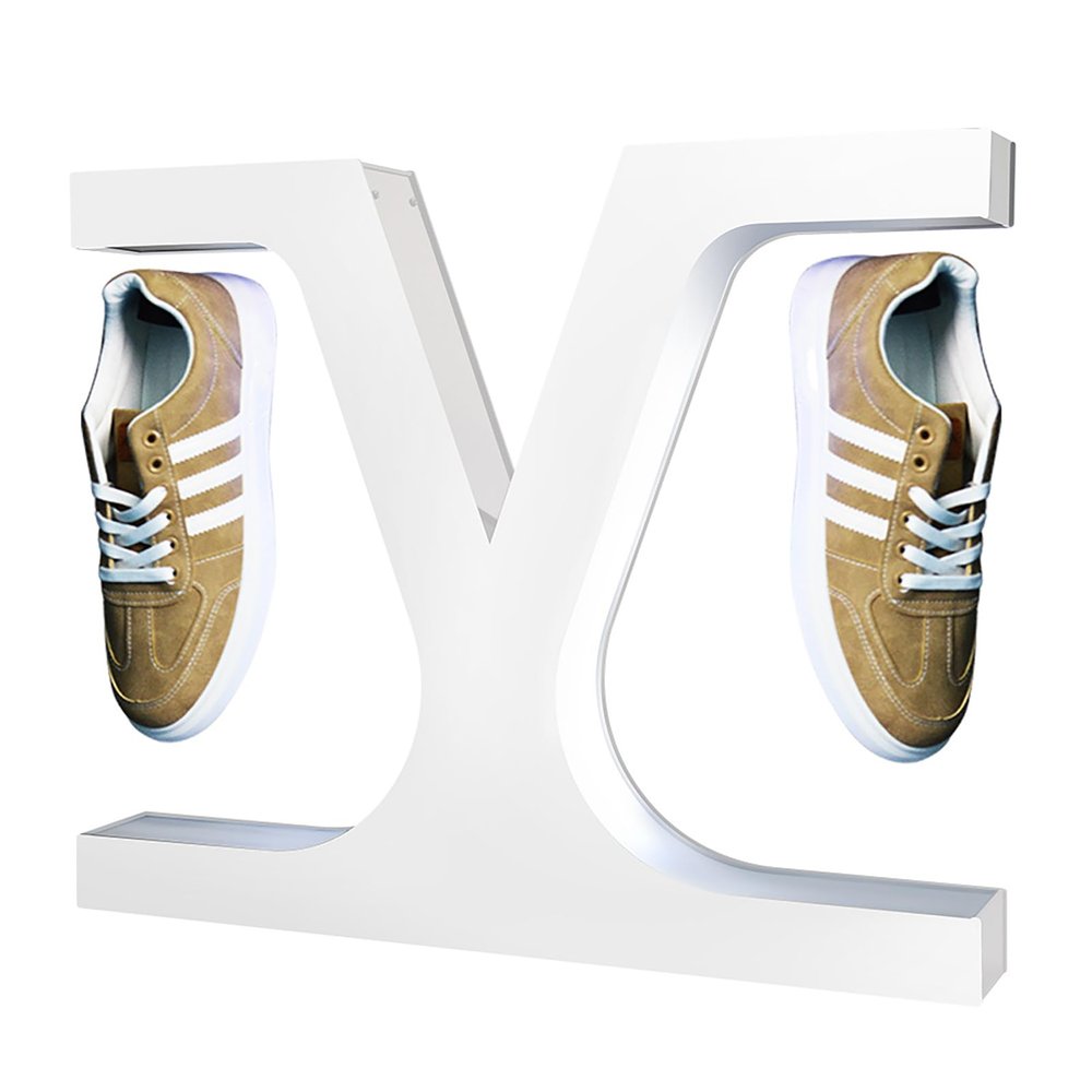 FXNFXLA Levitating Shoe Display Stand,Led X-Shaped Magnetic Floating Shoe Rack, 360 Rotating Suspended Sports Shoe Rack, Rotating Creative Display Rack,for Advertising Shoe Store Window Display