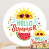 DORCEV Diamater 7.2ft Hello Summer Polyester Round Backdrop Cover Cartoon Sun Watermelon Circle Photography Background Kids Party Decoration Supplies Cake Table Banner Favors Photo Booth Studio Prop view 1