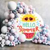 DORCEV Diamater 7.2ft Hello Summer Polyester Round Backdrop Cover Cartoon Sun Watermelon Circle Photography Background Kids Party Decoration Supplies Cake Table Banner Favors Photo Booth Studio Prop view 2