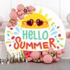 DORCEV Diamater 7.2ft Hello Summer Polyester Round Backdrop Cover Cartoon Sun Watermelon Circle Photography Background Kids Party Decoration Supplies Cake Table Banner Favors Photo Booth Studio Prop view 3
