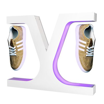 FXNFXLA Levitating Shoe Display Stand,Led X-Shaped Magnetic Floating Shoe Rack, 360 Rotating Suspended Sports Shoe Rack, Rotating Creative Display Rack,for Advertising Shoe Store Window Display