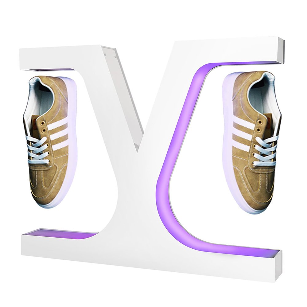 FXNFXLA Levitating Shoe Display Stand,Led X-Shaped Magnetic Floating Shoe Rack, 360 Rotating Suspended Sports Shoe Rack, Rotating Creative Display Rack,for Advertising Shoe Store Window Display