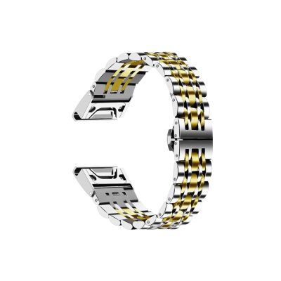 26 22 20mm Quickfit Watch Metal Strap fit For Garmin Fenix 7S 7x 7 6S 6X 6 Pro 5X 5 5S 935 945 Enduro Gen2 Stainless steel Wristband (Color : Silver gold, Size : 22mm)