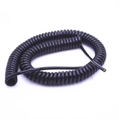 Spring Telescopic Spiral Cable Spring Telescopic Spiral Cable 4 Core Spring Telescopic Wire Spiral Cable 24AWG0.2mm 20AWG0.5mm 17AWG1.0mm 14AWG2.0mm Stretchable Extension Wire Stretch 3.7 meters 4-cor