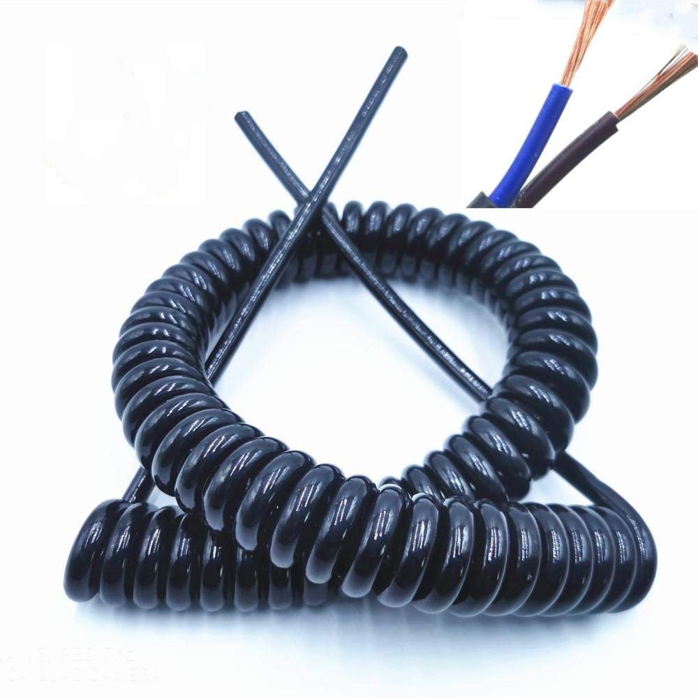 Spring Telescopic Spiral Cable Spring Telescopic Spiral Cable 2-Core Spring Telescopic Wire Spiral Cable,24AWG 20AWG 17AWG 14AWG Black Power Cord Expandable Wire Line Length 7.5m 2-core 20AWG