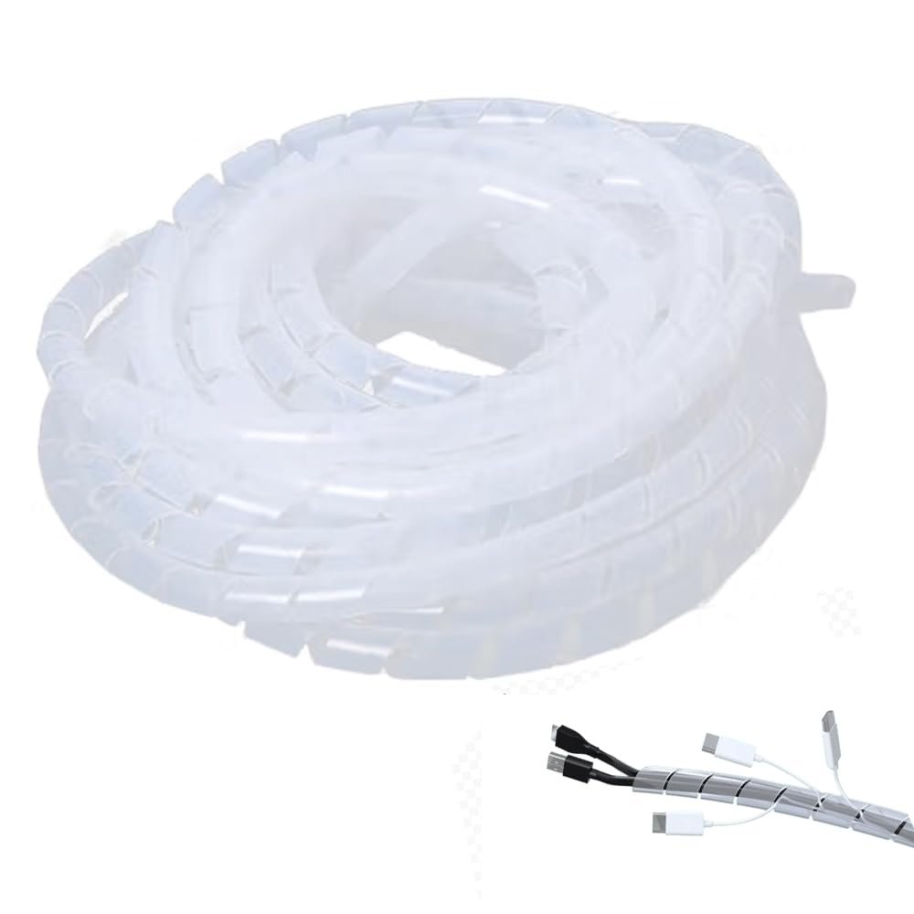 45Ft Spiral Cable Wrap - White Cord Covers Bundle Sleeve Hose for PC TV Computer Electrical Wire Organizer, Cord Cover and Detangler