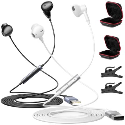 2 Pack USB Headphones for PC Laptop Magnetic 7.5ft Wired Earbuds,Computer Headset with Mic Control Mute Noise Isolate Cord in Ear Gaming Earphone for MacBook Pro Office Work School Zoom Chromebook