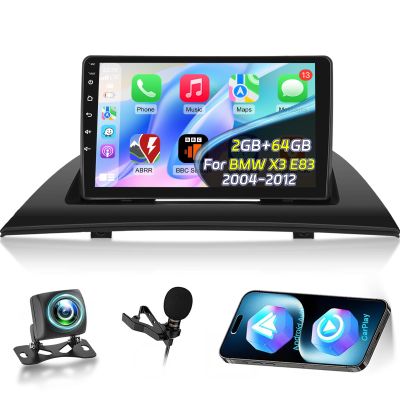 [2+64G] NHOPEEW Car Radio for BMW X3 E83 2004-2012 with Wireless Carplay and Android Auto - 9 Inch Touchscreen Android Car Stereo - GPS Navi/WiFi/SWC/Multiple UI/Bluetooth + AHD Backup Camera