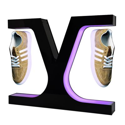 FXNFXLA Levitating Shoe Display Stand,Led X-Shaped Magnetic Floating Shoe Rack, 360 Rotating Suspended Sports Shoe Rack, Rotating Creative Display Rack,for Advertising Shoe Store Window Display