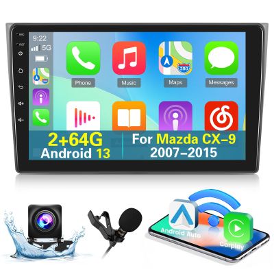[2+64G] Android 13 Car Radio for Mazda CX-9 2007-2015 - Wireless Carplay and Android Auto - 10.1 Inch Touchscreen Car Stereo with Multiple Themes/GPS/WiFi/SWC + AHD Backup Camera
