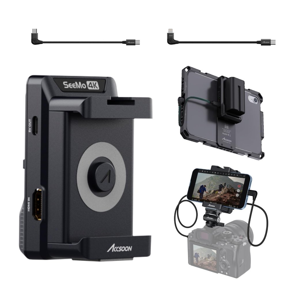 Accsoon SeeMo 4K HDMI Video Transmission System for iPhone 17/16/15/14/13 iPad, 4K30/1080p60 iOS Video Camera Monitor Transmitter, Real-time Live Streaming/Recording/Sharing for iPhone iPad-Black