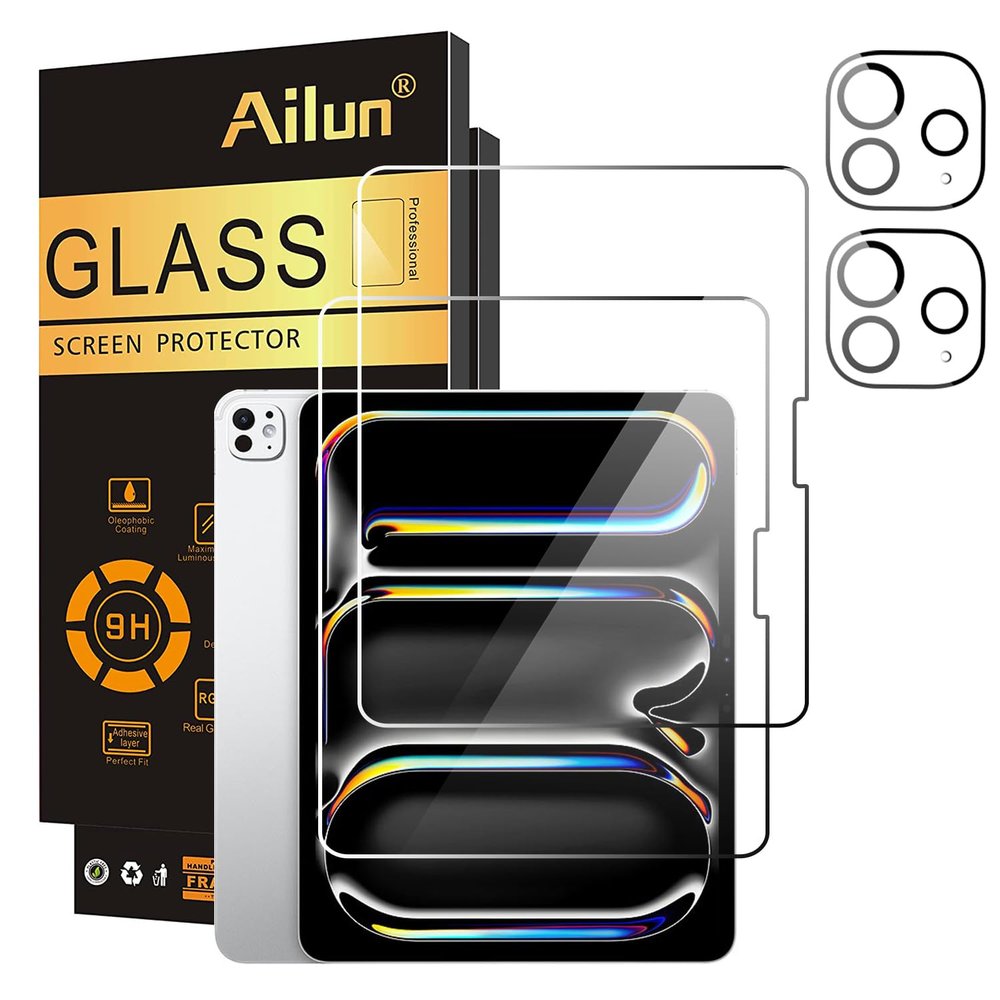 Ailun 2 Pack Screen Protector for iPad Pro 13 Inch 2025/2024 [8th/7th Generation,M5/M4] + 2 Pack Camera Lens Protector,Tempered Glass Case Friendly, Face ID Apple Pencil Compatible 4 Pack