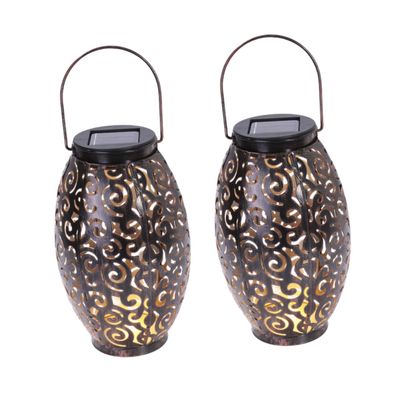 BESPORTBLE 2pcs Solar Lanterns Hollow Iron Art Outdoor Hanging Light Decorative Portable Lanterns for Patio and Garden Decor Warm Atmosphere for Outdoor Spaces