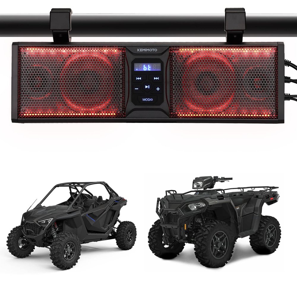 KEMIMOTO UTV Sound Bar 16 Inch ATV Speaker with RGB Lights BT V5.0 400W Max Amplified Marine-Grade IP65 Compatible with Polaris RZR, Can-Am, CFMOTO, Zforce, Teryx Fits 1.75" - 2.25" Roll Cage