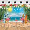 108ft Summer Hawaiian Beach Backdrop Tropical Hawaii Aloha Luau Ocean Flower Palm Leaves Surfboard Flamingo Photography Background Decorations Baby Shower Party Banner Photo Shoot Props