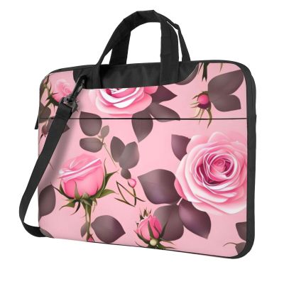AoRom Pretty Pink Roses Printed Laptop Bag,Durable Computer Case Laptop Carrying Case,15.6 14 13 Inch Laptop Case With Handle, Black, 10930