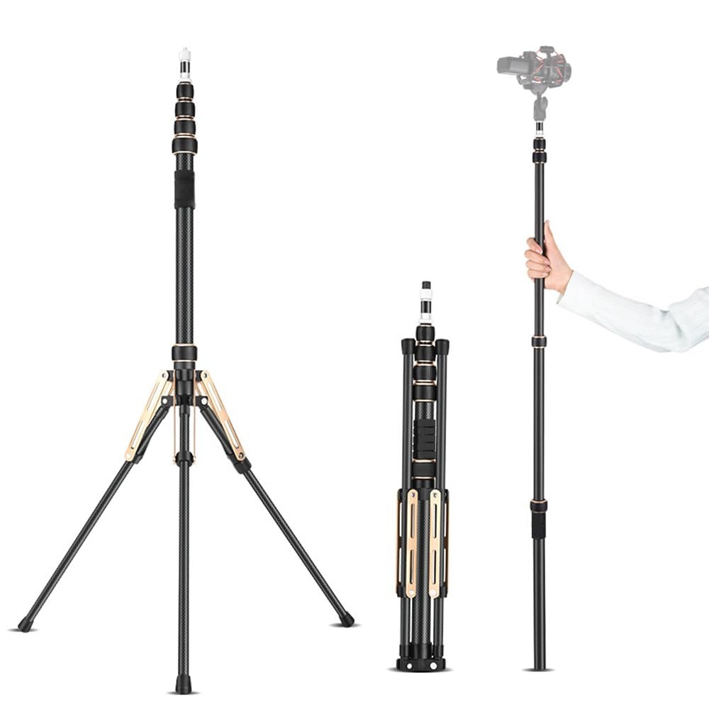 Andoer 222cm/87.4in Portable Tripod Stand Video Light Stand Carbon Fiber 5-Section Adjustable with Detachable Center Column 1/4in 3/8in Screw for LED Video Light Flash Light Softbox Reflector