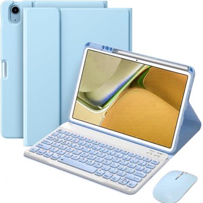 AnMengXinLing Keyboard Case for iPad 9th 8th 7th Generation 10.2 with Mouse, Cute Candy Round Keycaps Magnetic Detachable Keyboard Case with Mouse Pen Holder for iPad9 iPad8 iPad7 Air3 Pro10.5, Blue