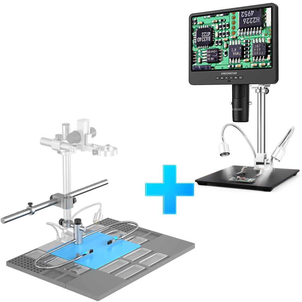 Andonstar Plus Microscope Extension Base and Soldering Tool Kit + Andonstar AD249S-M 10.1 Inch 3 Lens HDMI Digital Microscope