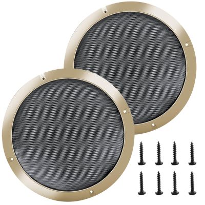 AICARS 8'' Speaker Grill Cover 8 Inches Speaker Subwoofer Grill Grille Cover with Metal Mesh and Gold Plastic Rim for Car Speakers, Home Speakers