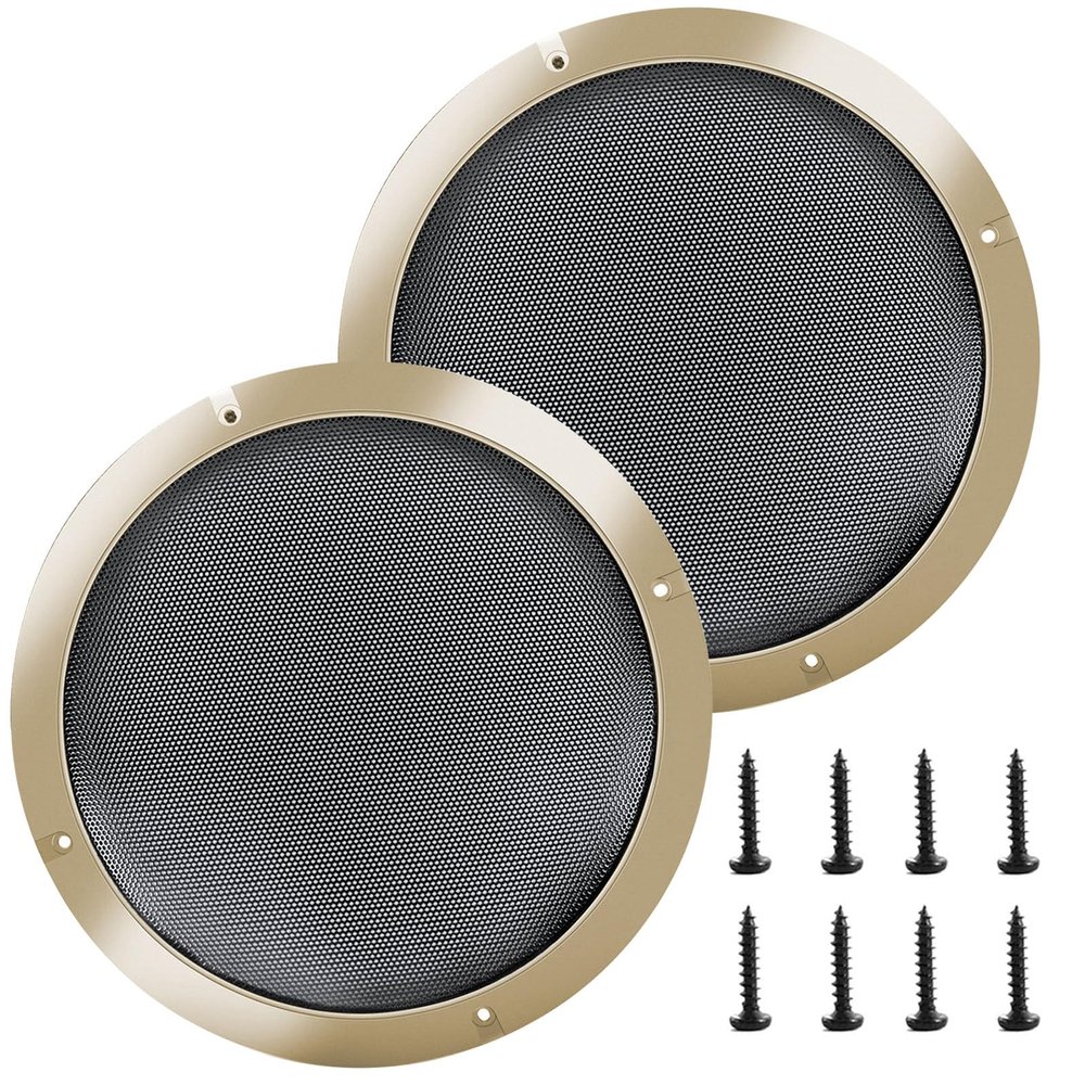 AICARS 8'' Speaker Grill Cover 8 Inches Speaker Subwoofer Grill Grille Cover with Metal Mesh and Gold Plastic Rim for Car Speakers, Home Speakers