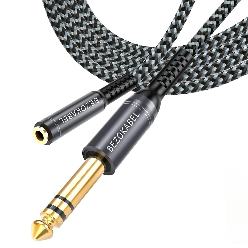 BEZOKABEL 1/4 to 3.5mm Headphone Adapter, TRS 6.35mm Male to 3.5mm Female, 1/4 to 1/8 Stereo Jack Adapter for Amplifiers, Guitar, Keyboard Piano, Mixing Console - (1ft)