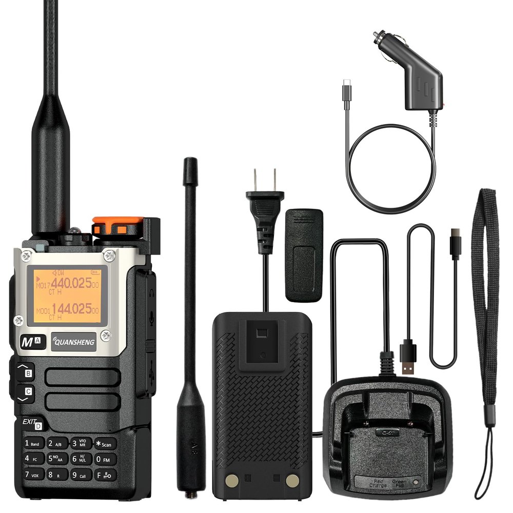 Quansheng UV-K6 Radio USB-C Charging Cable UV-K5(8) Two Way Radio Long Range with NOAA for Adults 5W U/V Dual Band DTMF AM FM Walkie Talkie Rechargeable with Type-c Car Charger Cable