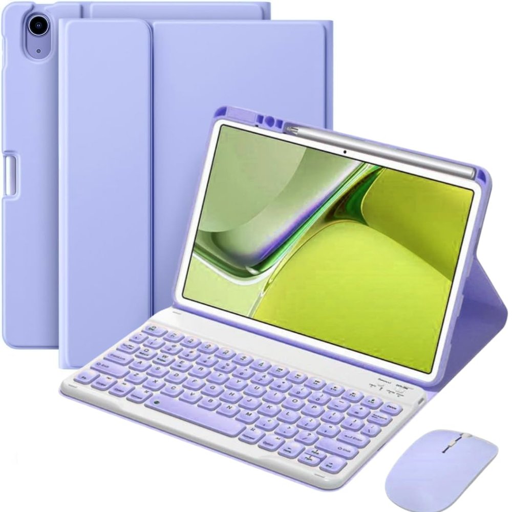 AnMengXinLing Keyboard Case with Mouse for iPad Air 11-inch M3 (2025) / M2 (2024), iPad Air5/Air4/Pro 114th/3rd/2nd Gen, Magnetic Detachable Keyboard Cover with Pen Holder, Purple