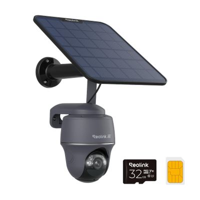 REOLINK 4K 4G LTE Cellular Security Camera, 8MP No WiFi Solar Powered, Pan Tilt 360 with Smart Detection, Color Night Vision, Local Storage, SIM+32GB SD Card Included, Go PT Ultra-Grey+Solar Panel 2
