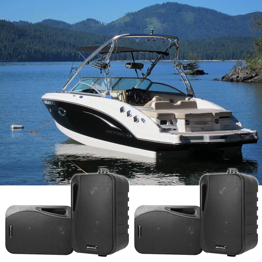 Rockville HP4S BK Black 4 in Marine Box Speakers, Swivel Bracket, Weather Resistant, for Boats and Patio Audio, 2-Piece